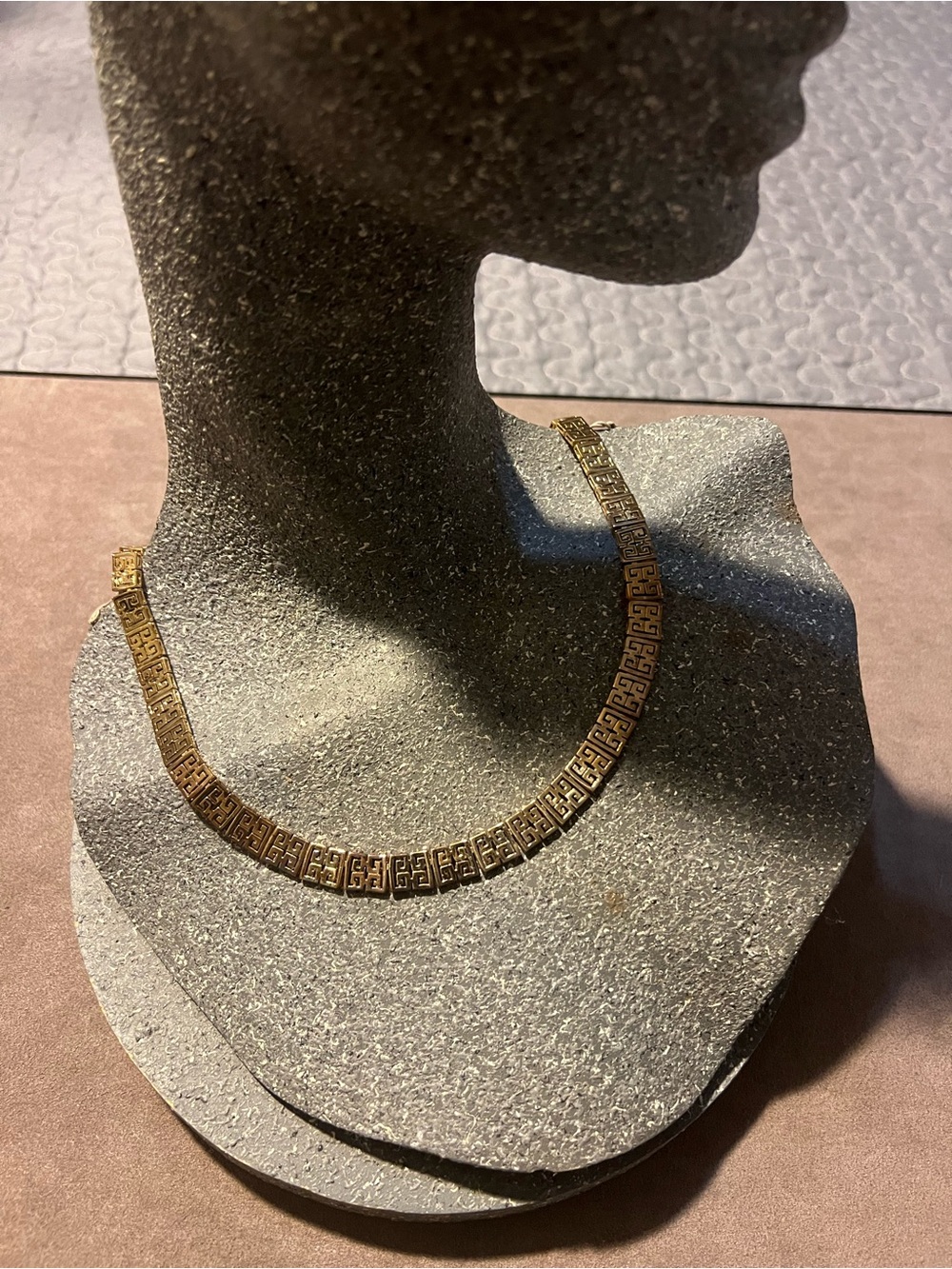 Yellow gold tone plated Collar Necklace Aprox 17.5” Greek scroll pattern. 925.